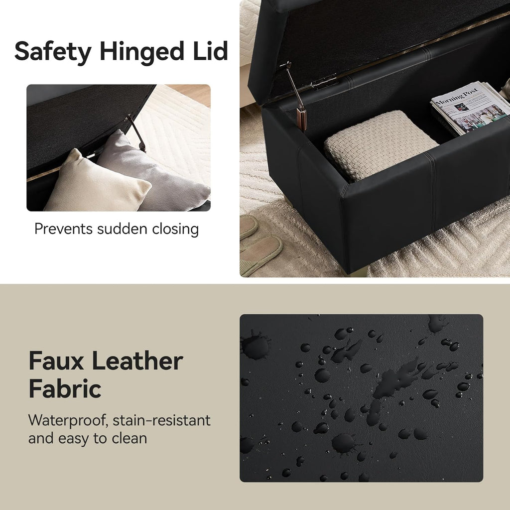 51" Faux Leather Storage Ottoman, Stitch Tufted Rectangle Upholstered End of Bed Storage Bench, Entryway Large Couch