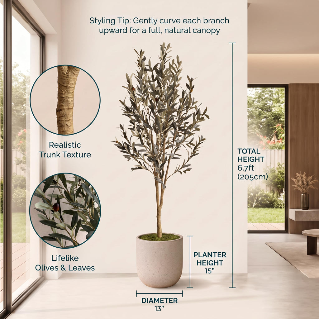 6ft Artificial Matte Olive Tree with 15" Tall Planter & Wireless LED