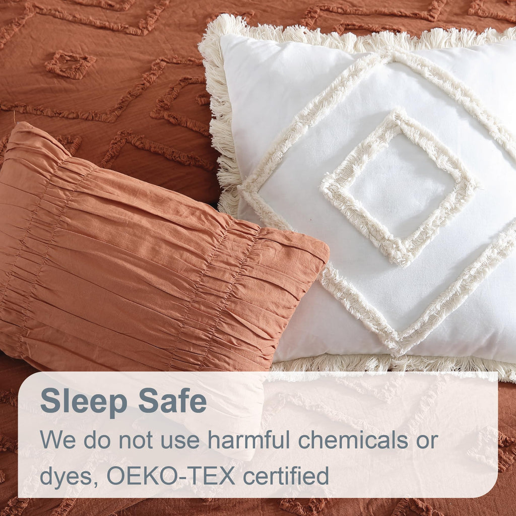 Rukai 100% Cotton Washed Clip Jacquard Gauze 5-Piece Bedding Comforter Set, All Season & Breathable, Oeko-TEX