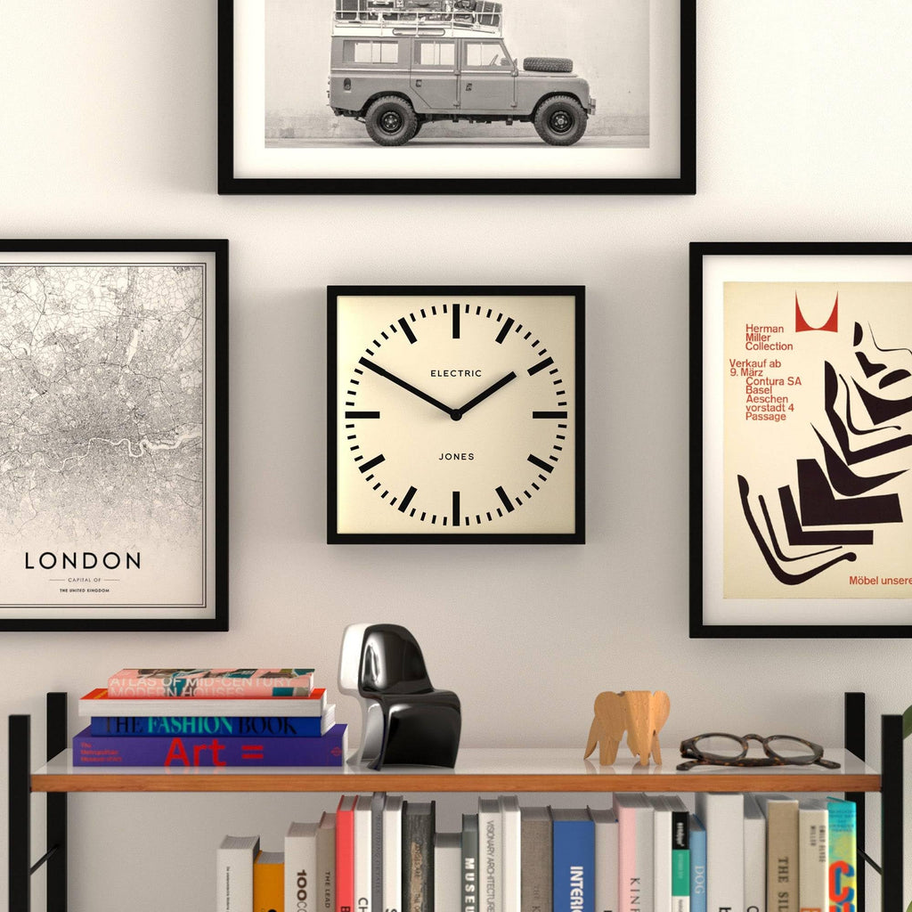 Box railway wall clock | Square station clock | 10" | Black