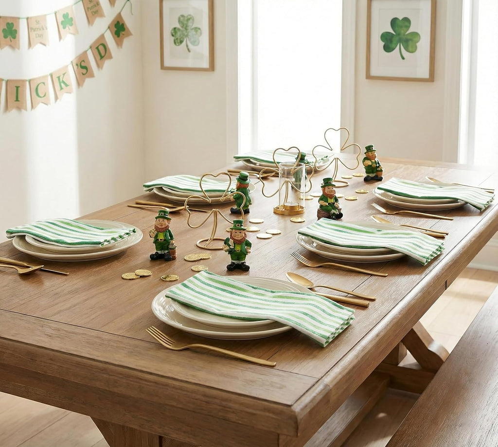 Plain Striped Cloth Napkins - Set of 12-100% Cotton - 18 x 18 Inch -St Patricks Day and Perfect Everyday Use Dinner