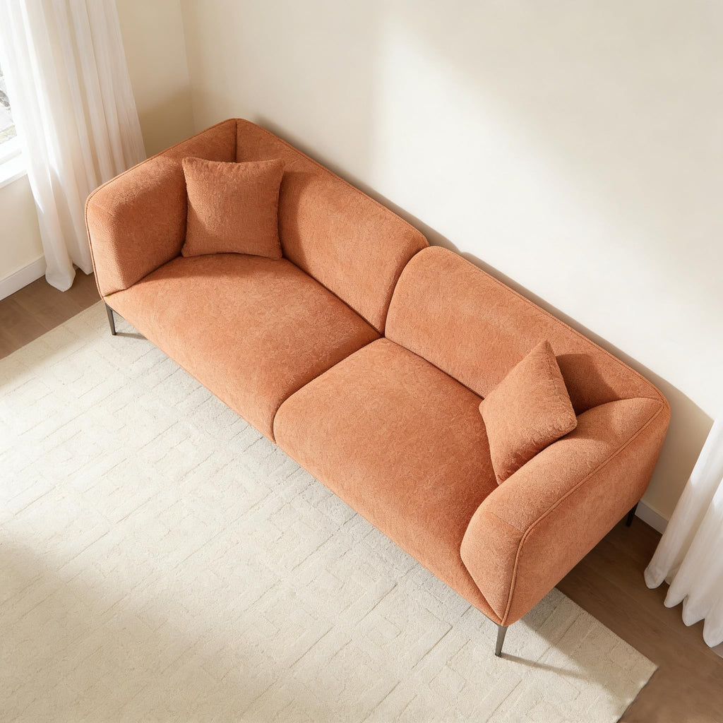 82.7" Orange Sofa, Modern Couch with Metal Legs, Luxury Boucle Sofa