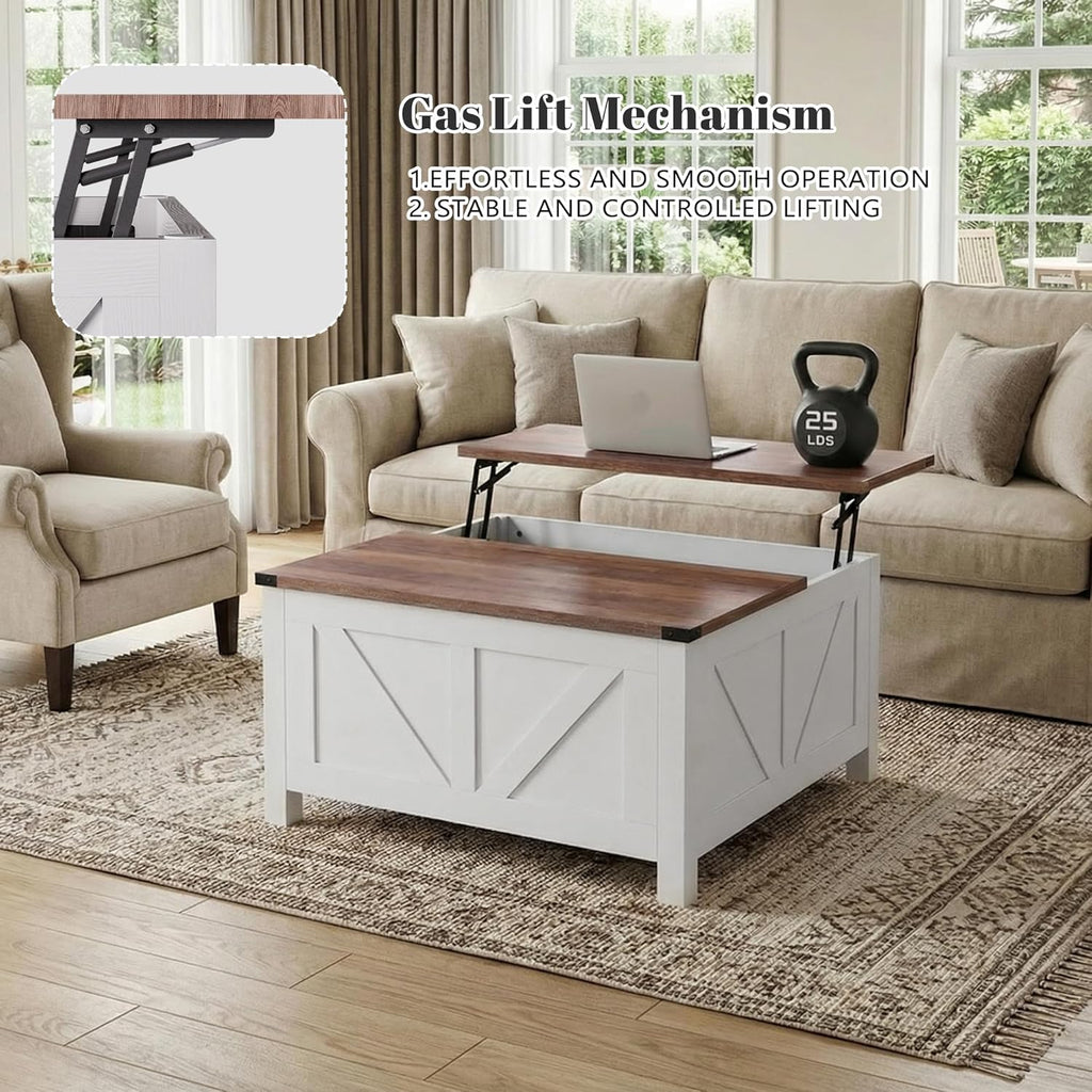 35” Farmhouse Coffee Table with Large Storage, Rustic Wood Lift Top Coffee Table