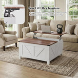 35” Farmhouse Coffee Table with Large Storage, Rustic Wood Lift Top Coffee Table