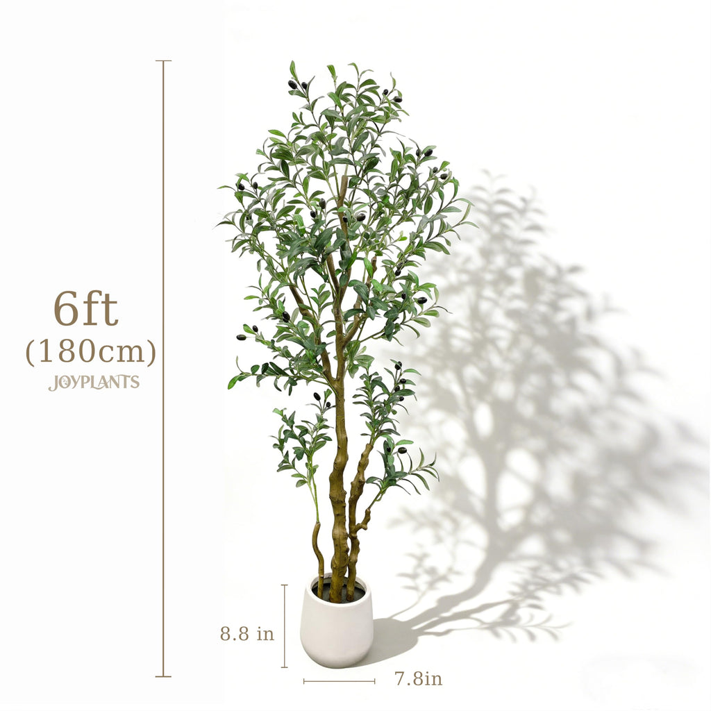 6FT Artificial Olive Tree, Three Thick Trunk, Green