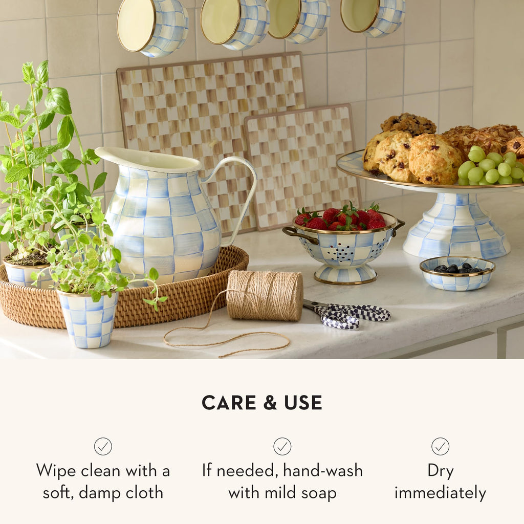 Enamel Herb Pot Set, Small, Light-Blue-and-White Sky Check