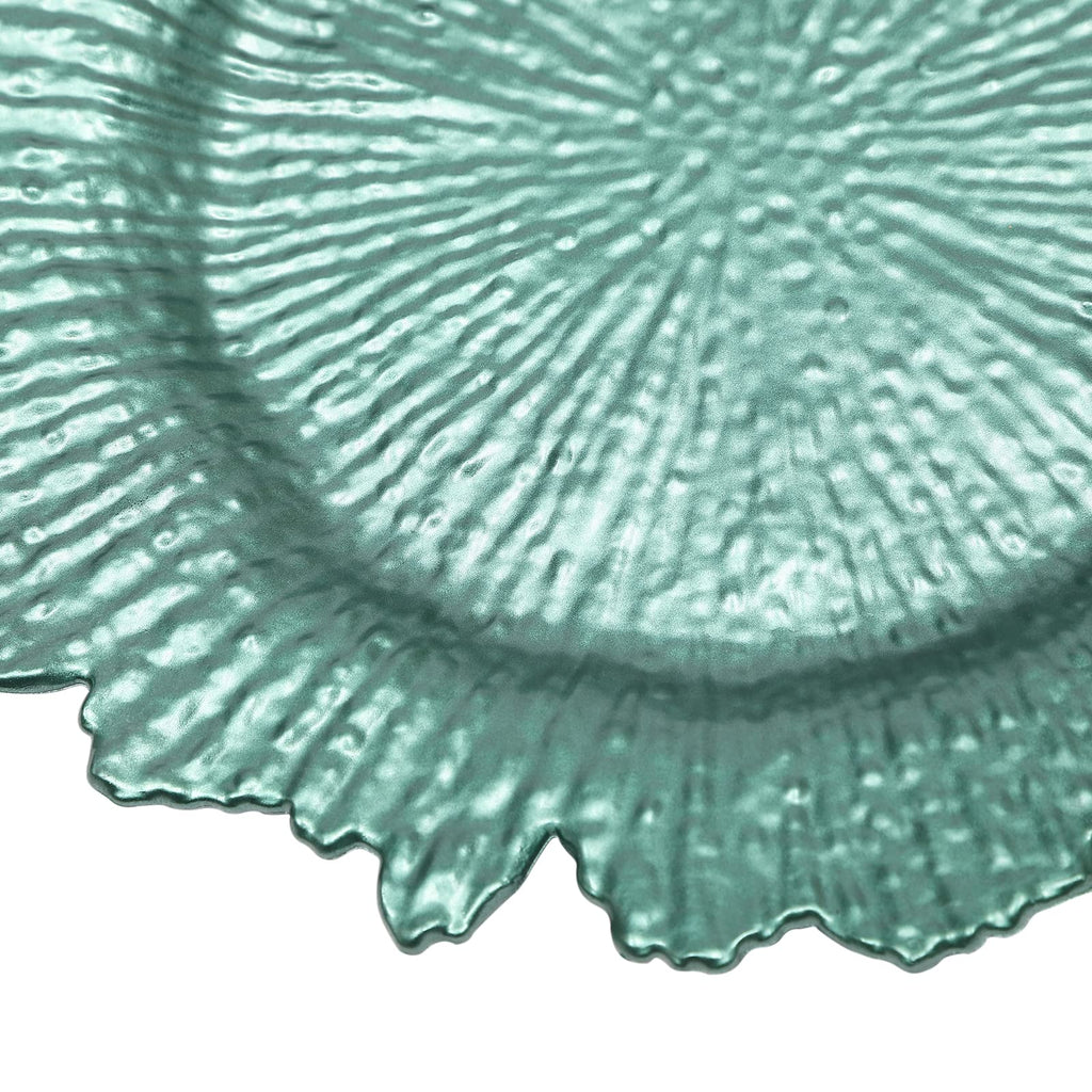 24 Pack Green Charger Plates, 13 inch Reusable Matte Reef Plate Charger with Petal Rim Round Plastic Reef Plate