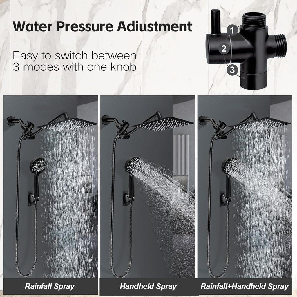Shower Head, 8 inch Multifunction High Pressure Rain Shower Head with Handheld Spray Combo with 11'' Angle Adjustable