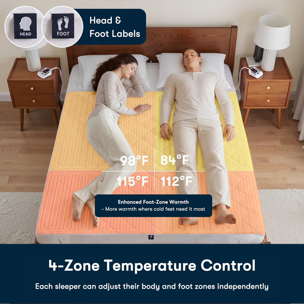 Multi-Zone Heated Mattress Pad Dual Zone Body & Foot King