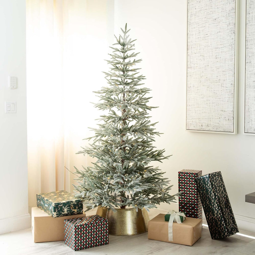 7ft. Pre-Lit Artificial Flocked Woodland Fir Christmas Tree with 200 Warm White LED Lights