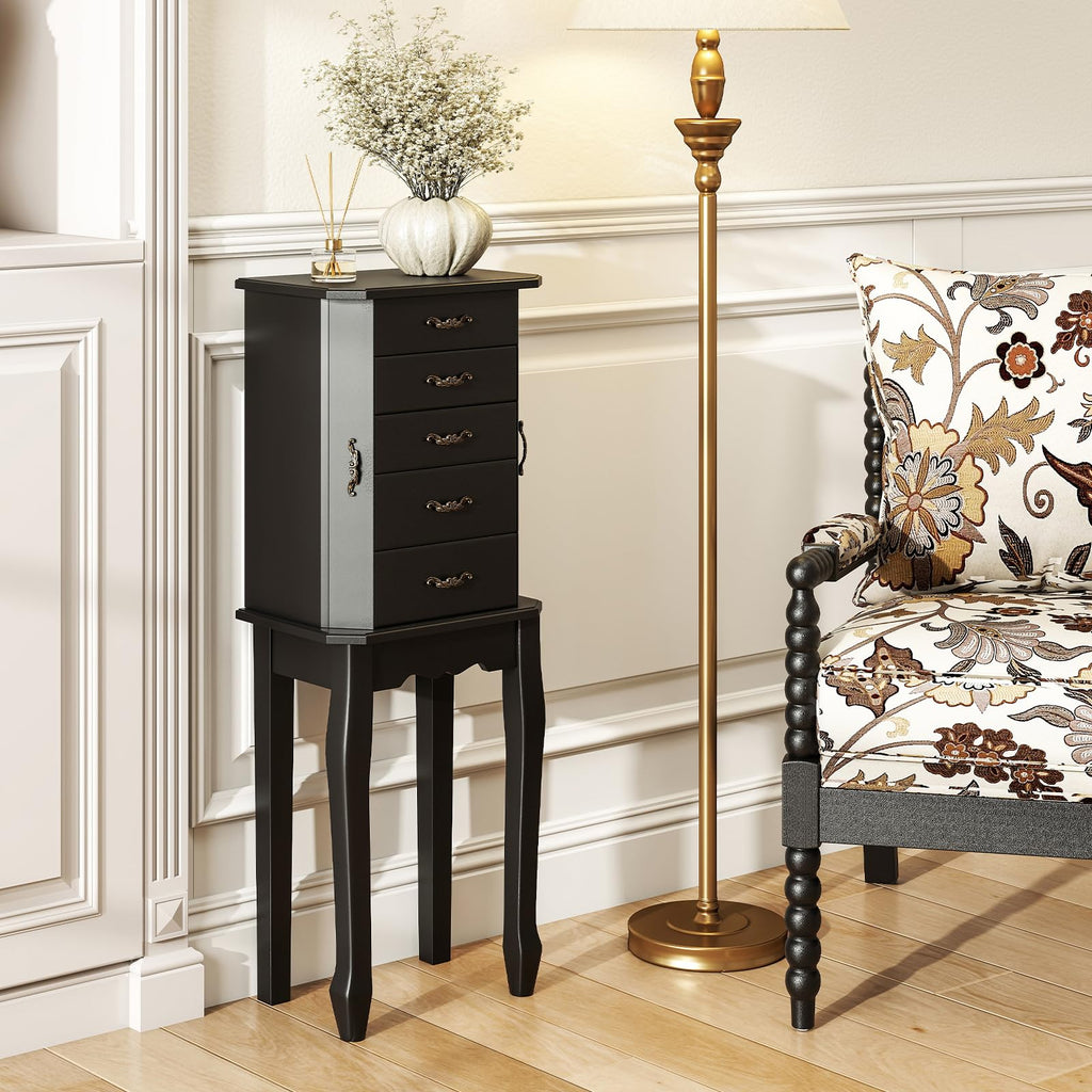 Standing Jewelry Armoire, Space-Saving Jewelry Organizer Chest (Black)