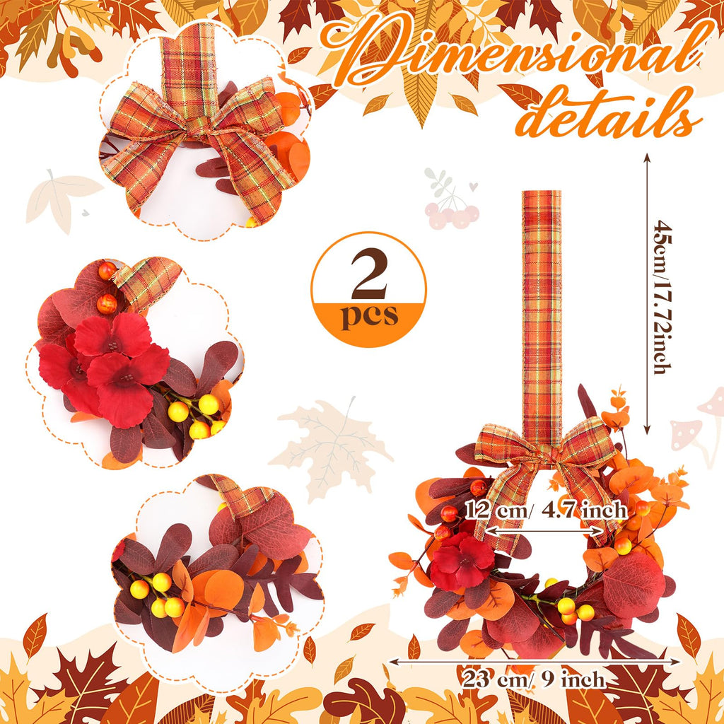 2 Pcs 9 Inch Small Fall Wreath for Cabinet Mini Fall Wreath