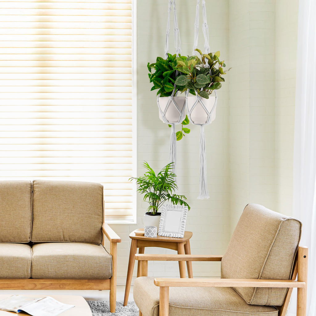 Macrame Plant Hanger [4 Pack] Indoor Outdoor Hanging Plant Pots Cotton Rope, Elegant, Garden