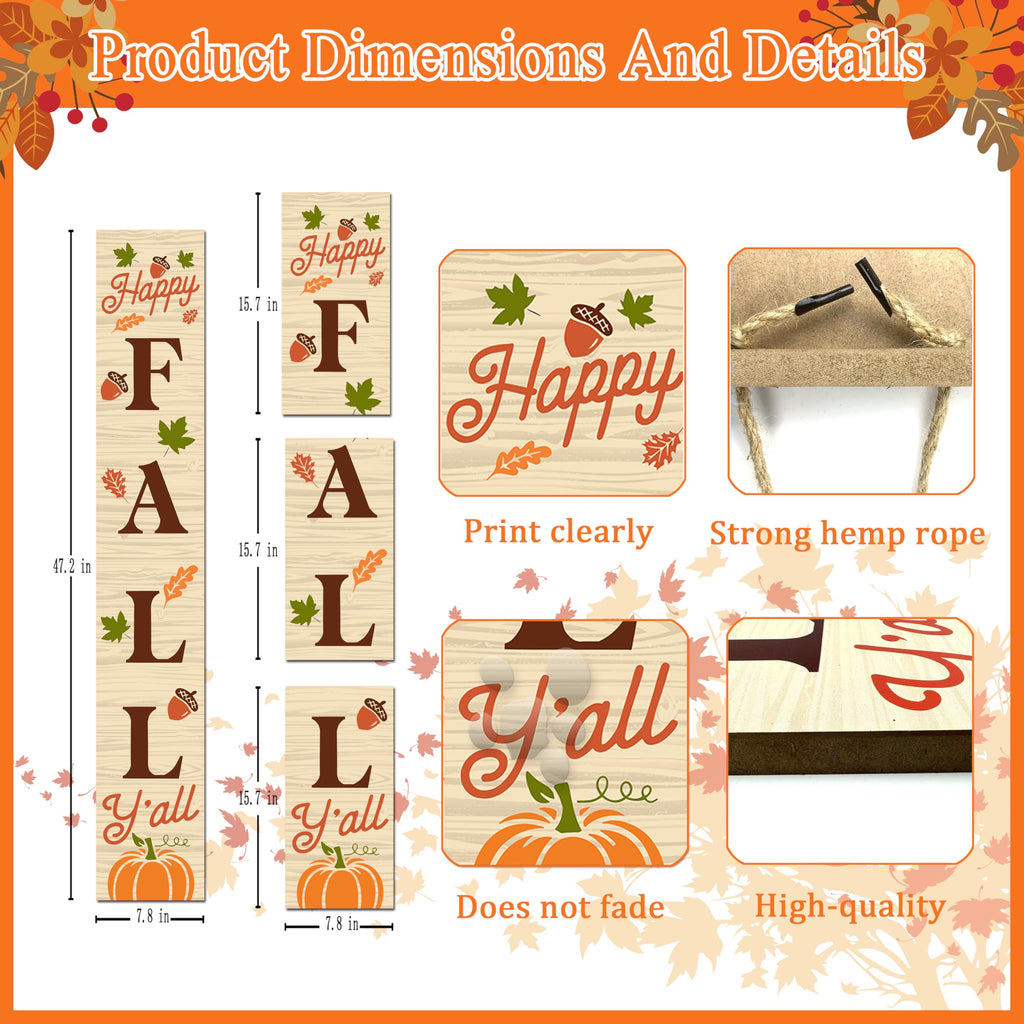Happy Fall Sign Autumn Front Door Hanging Decor Welcome Sign Wooden Vertical Indoor Outdoor Standing Sign For Garden