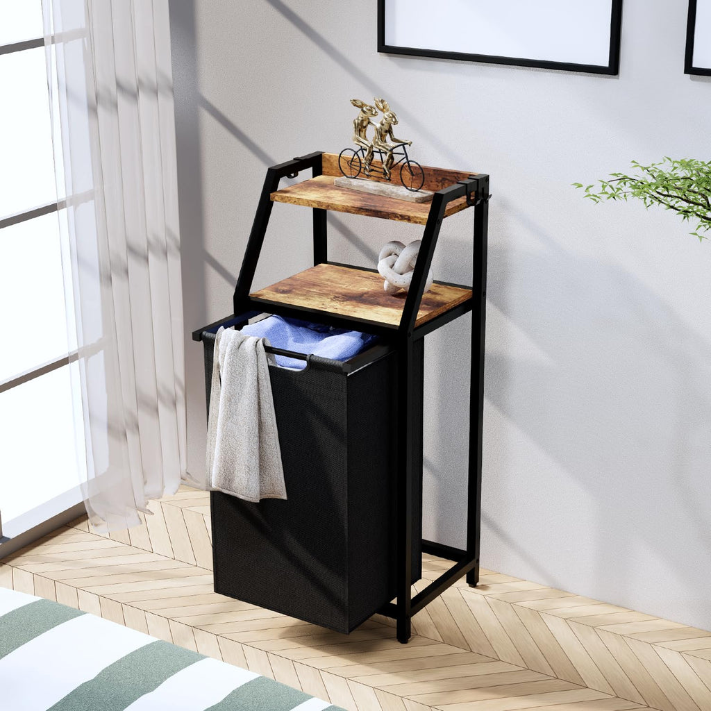 Laundry Hamper, Laundry Sorter, Rolling Laundry Basket with Wheels, 2 Shelves, 18 Gal(68L), Pull-Out and Removable