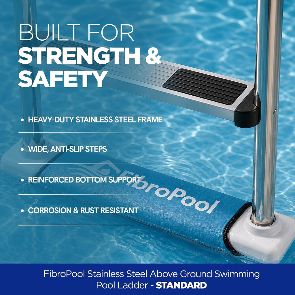4-Step Pool Ladder - Non-Slip, 250 lb - 76 in - Stainless Steel | Above Ground Deck Mount, Weather Resistant Finish