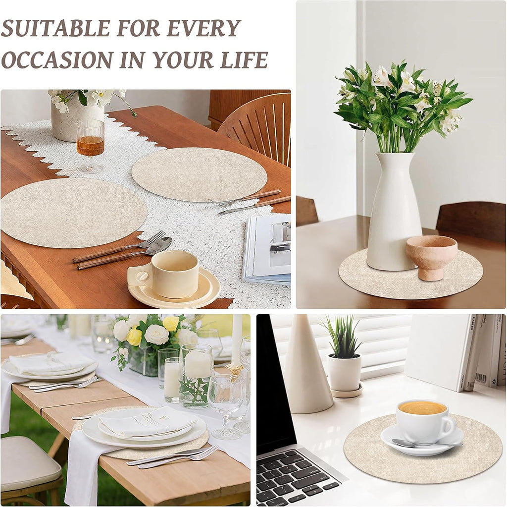 13" Round Placemats, Reversible Faux Leather Wipeable Table Mats - Set of 8