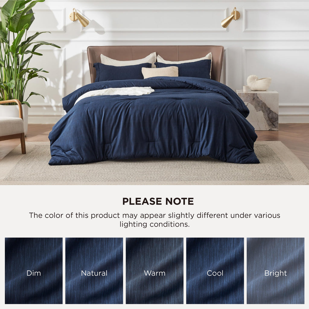 Navy Comforter Set, Soft Cationic Dyed Bedding Set 3 Pcs