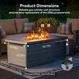 50” Outdoor Propane Fire Pit Table, 50,000 BTU Rectangular Gas Fire Pit with Lid & Blue Crystal Stones, Steel Tabletop, Adjustable Flame, 4-in-1 - Image 7