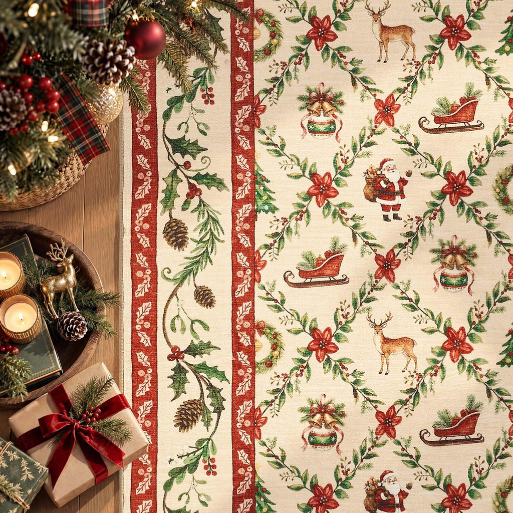 2x5 Christmas Runner Rug Santa Washable Non Slip Winter Decor Red