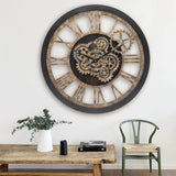 Wall Clock for Living Room Decor, Large, 24 in (60cm), Moving Gear, Farmhouse Vintage Industrial Oversized Wall Clock