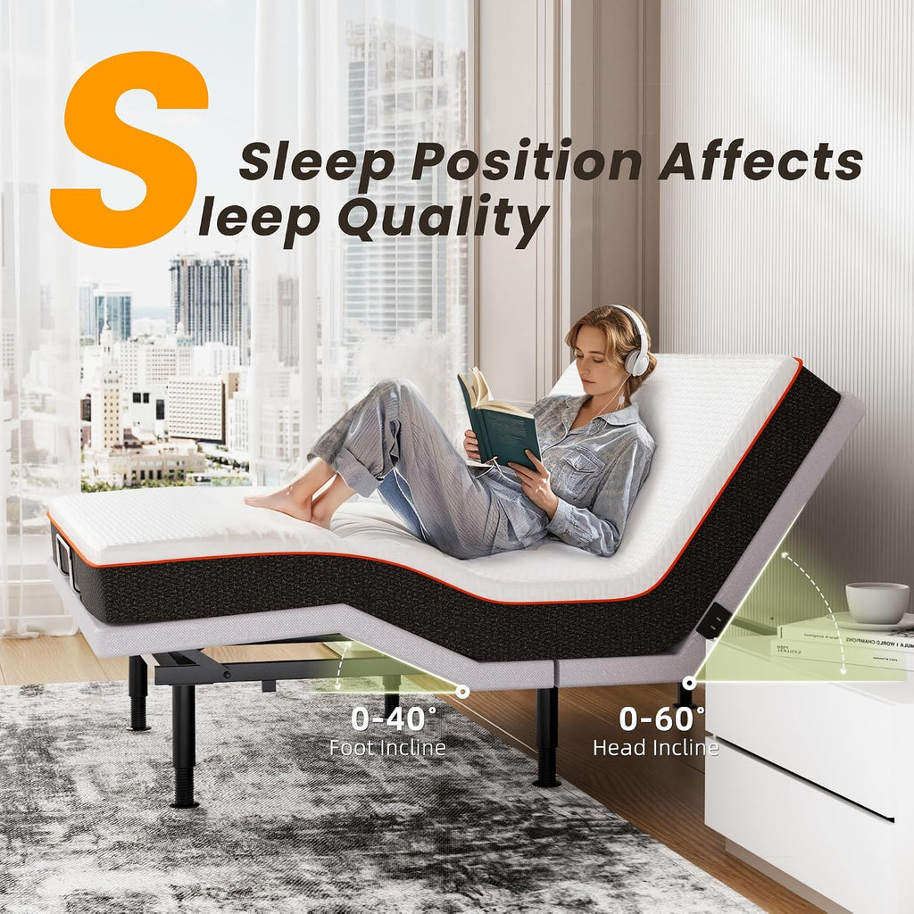 Adjustable Bed Frame King Size with Wireless Remote, Head Foot Incline, USB, Underbed Light - Heavy Duty Platform