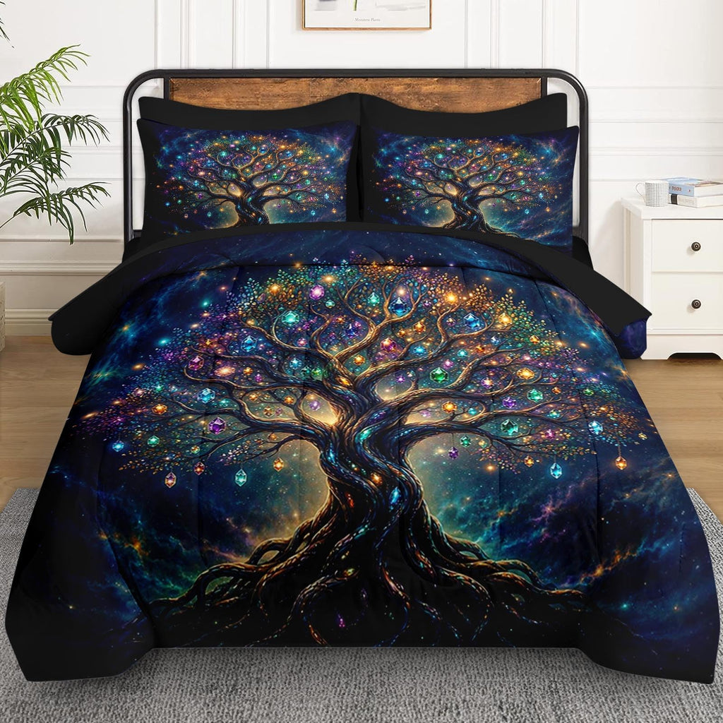 7 Pcs Queen Size Comforter Set, Tree Crystal Bedding