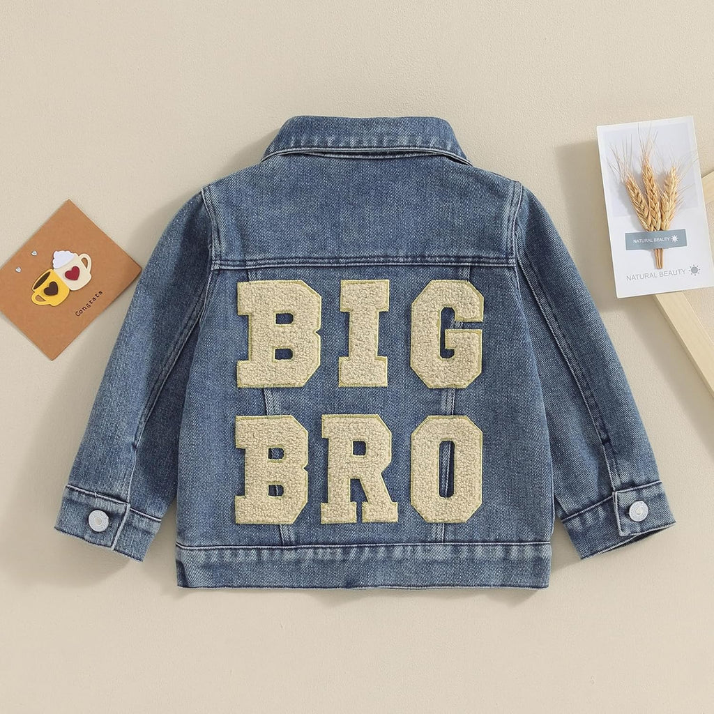 Toddler Baby Girl Jacket Big Lil Sister/Brother Letter Embroidery Jean Long Sleeve Cardigan Button Denim Coat
