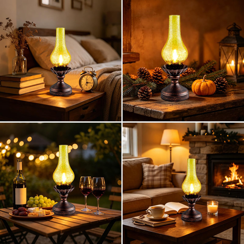 Vintage Table Lamp, Touch Control & 3-Way Dimmable Rustic Retro Farmhouse Bedside Lamp with Amber Glass Shade and LED