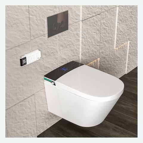 Wall-Mounted Smart One-Piece Toilet with Built-In Bidet, Heated Seat, Warm Air Dryer, Auto Flush, Auto Open and Close, Remote Control, Night Light