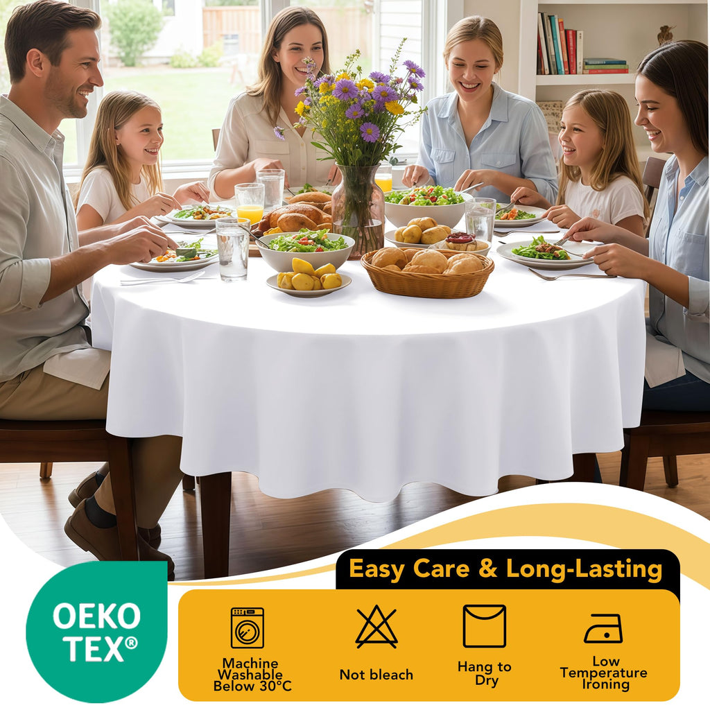 6-Pack White Round Tablecloths, 120 in, for 5-6 Ft Round Tables