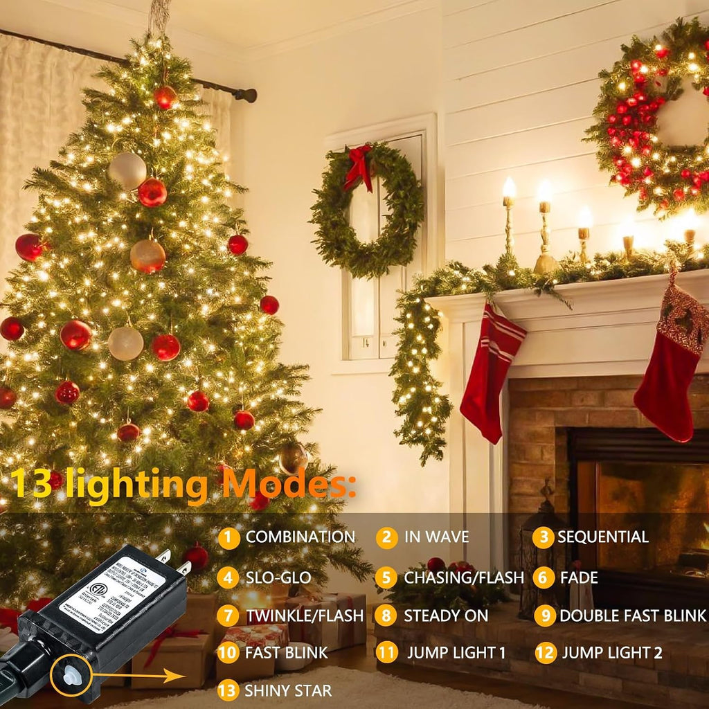 2-Pack 66FT 200 LED String Lights Indoor Outdoor Waterproof, Christmas Lights on Clear Wire, 13 Modes Twinkle Fairy