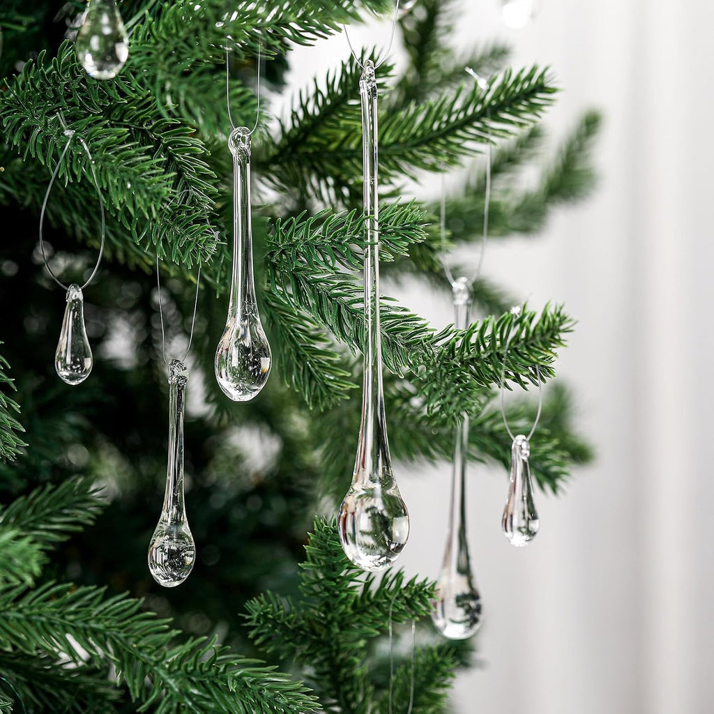 Clear Glass Teardrop Christmas Ornaments,4 Medium Size - Set of 22