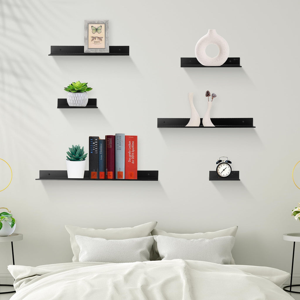 Bathroom Shelf, Small Floating Wall Shelves, Decorative Ledge Shelf, Aluminum, Wall Mounted, Matt Black, 24/20/16