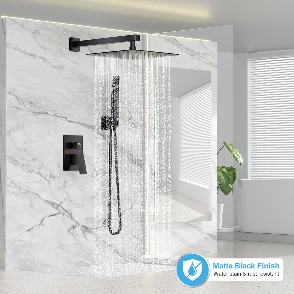 Shower Faucet Set with 10 Inch Matte Black Rain Shower Head
