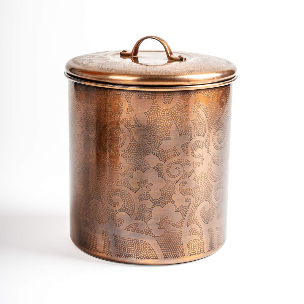 Etched Antique Copper Stainless Steel 4pc Canister Set, Beautiful Food Storage Container Counter, Tea, Sugar, Coffee