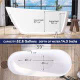 59" Acrylic Free Standing Tub, Stand Alone Tub, Freestanding Bathtub, Soaking Bathtub, cUPC Certified, CM(Glossy White)