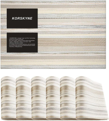 Textile Placemats - Heat Resistant Non-Slip Wipeable Place Mats for Party/Indoor/Outdoor Kitchen Dining - Set of 6