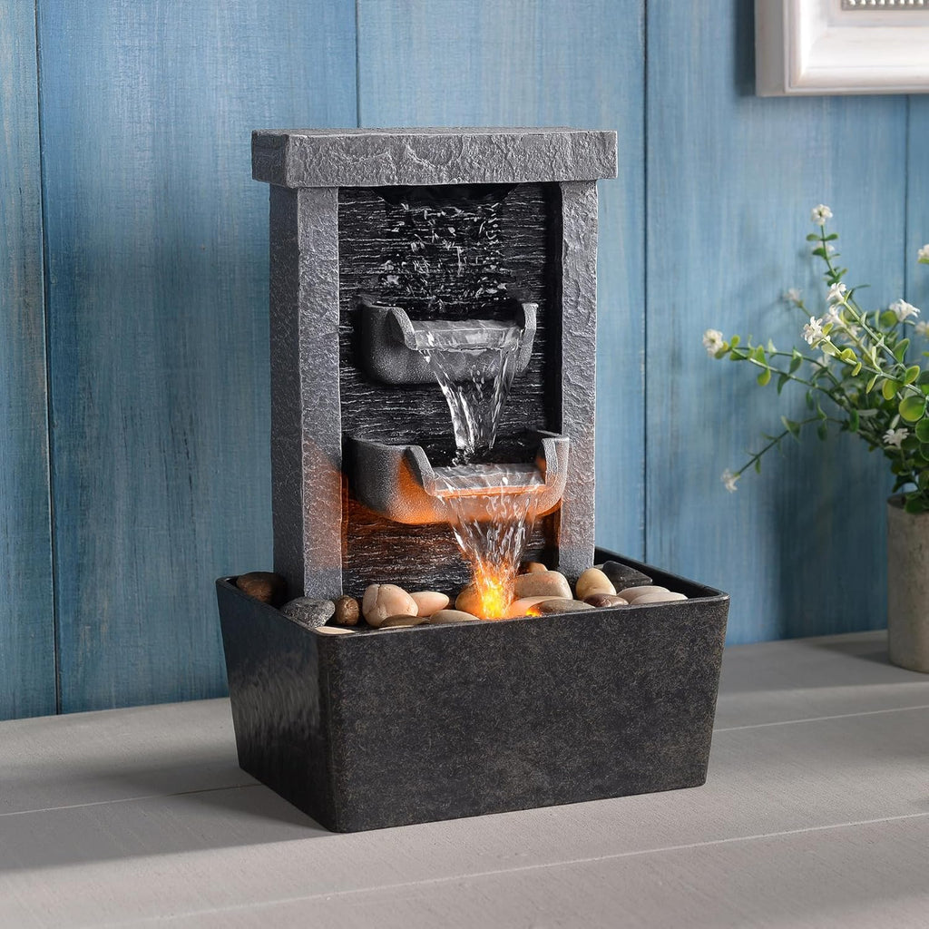 Home Décor 10.3 in Indoor Waterfall Fountain Relaxation High Pressure Water Pumps Tabletop Fountain Nature Feeling