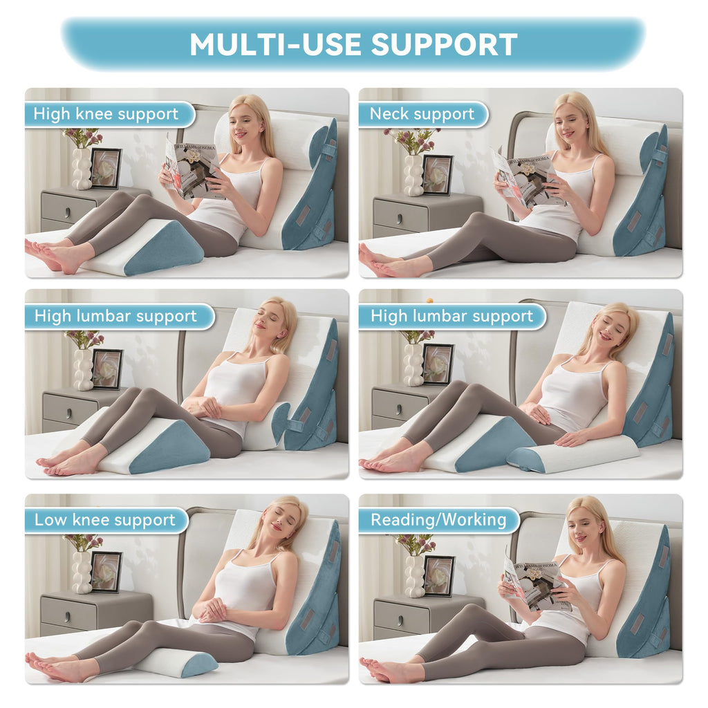 4PCS Orthopedic Bed Wedge Pillow Set for After Surgery, Memory Foam Support Pillow for Back, Neck and Leg Pain