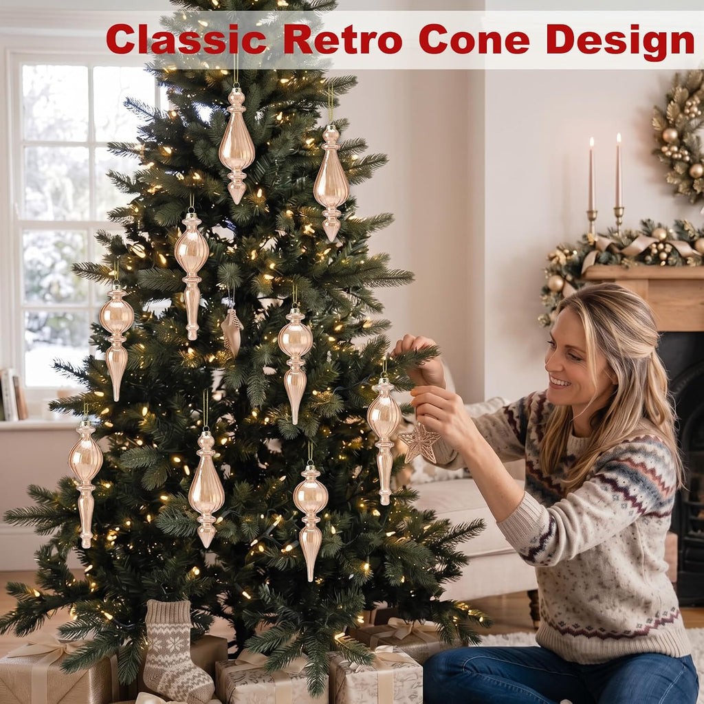 6 Pcs Champagne Crystal Glass Christmas Finial Ornaments