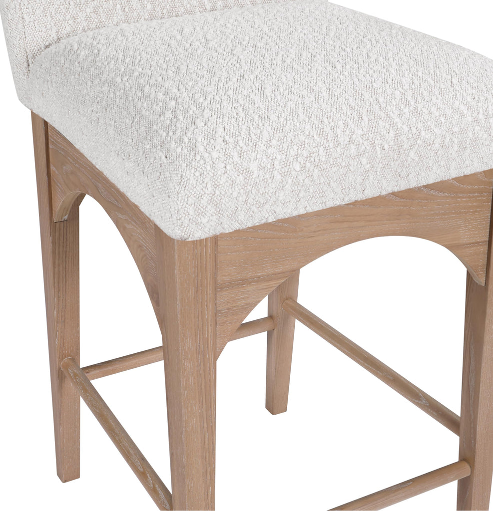 394Cream-C Waldorf Collection Art Deco Stool with Rich Cream Boucle Fabric, Solid Ash Wood, Natural Finish, Counter