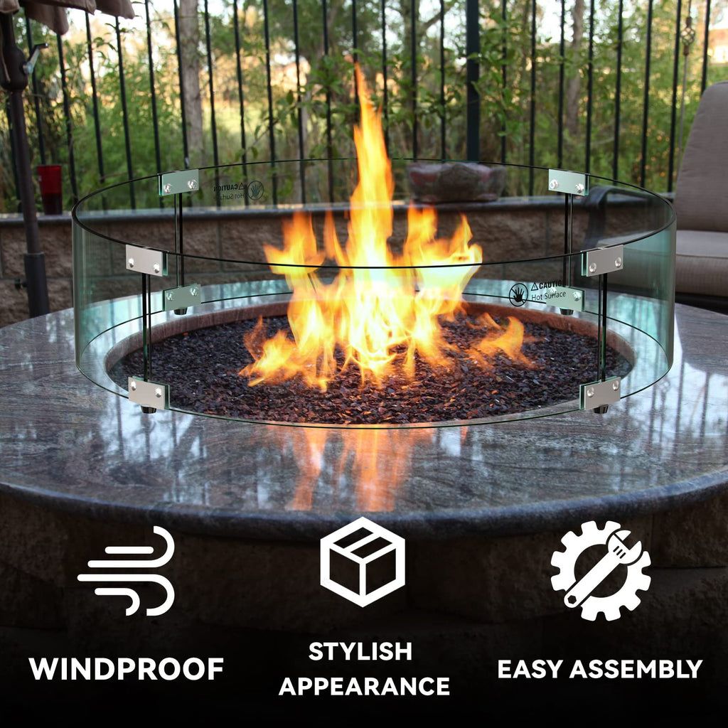 24" Round Fire Pit Glass Wind Guard