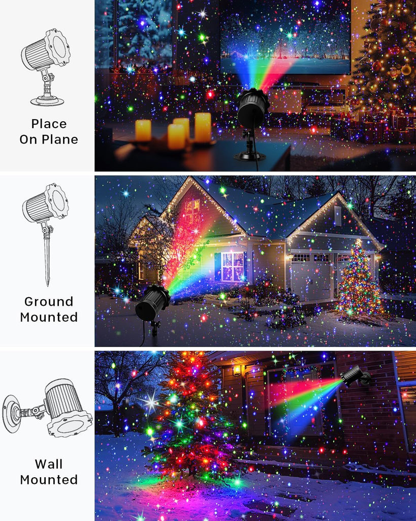 Laser Christmas Projector Lights Outdoor, Waterproof Christmas Decorations Moving Stars Light Show, Remote Control