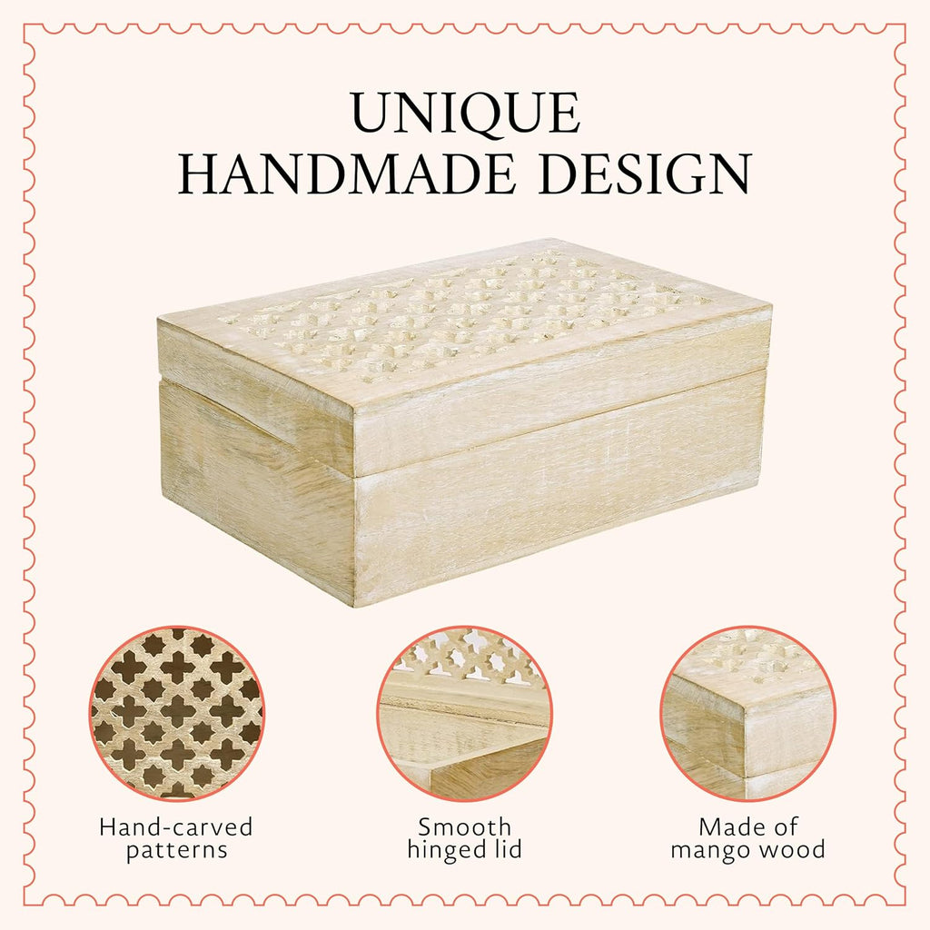 Trellis Mango Wood Storage Box - Whitewash, 9x6