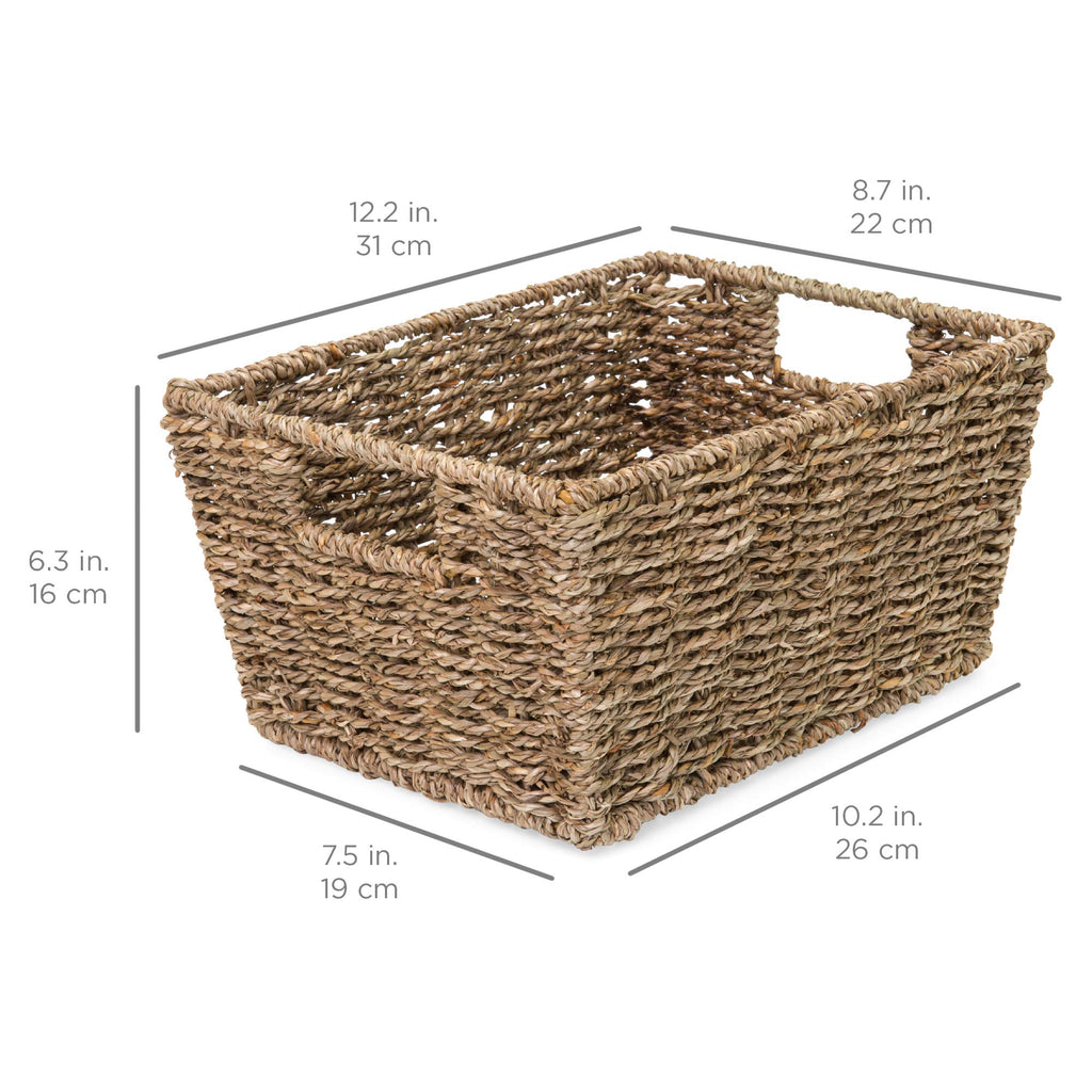 Rustic Set Of 4 Multipurpose Stackable Seagrass Storage Basket, Handwoven Laundry Organizer Totes, Shelves, Pantry