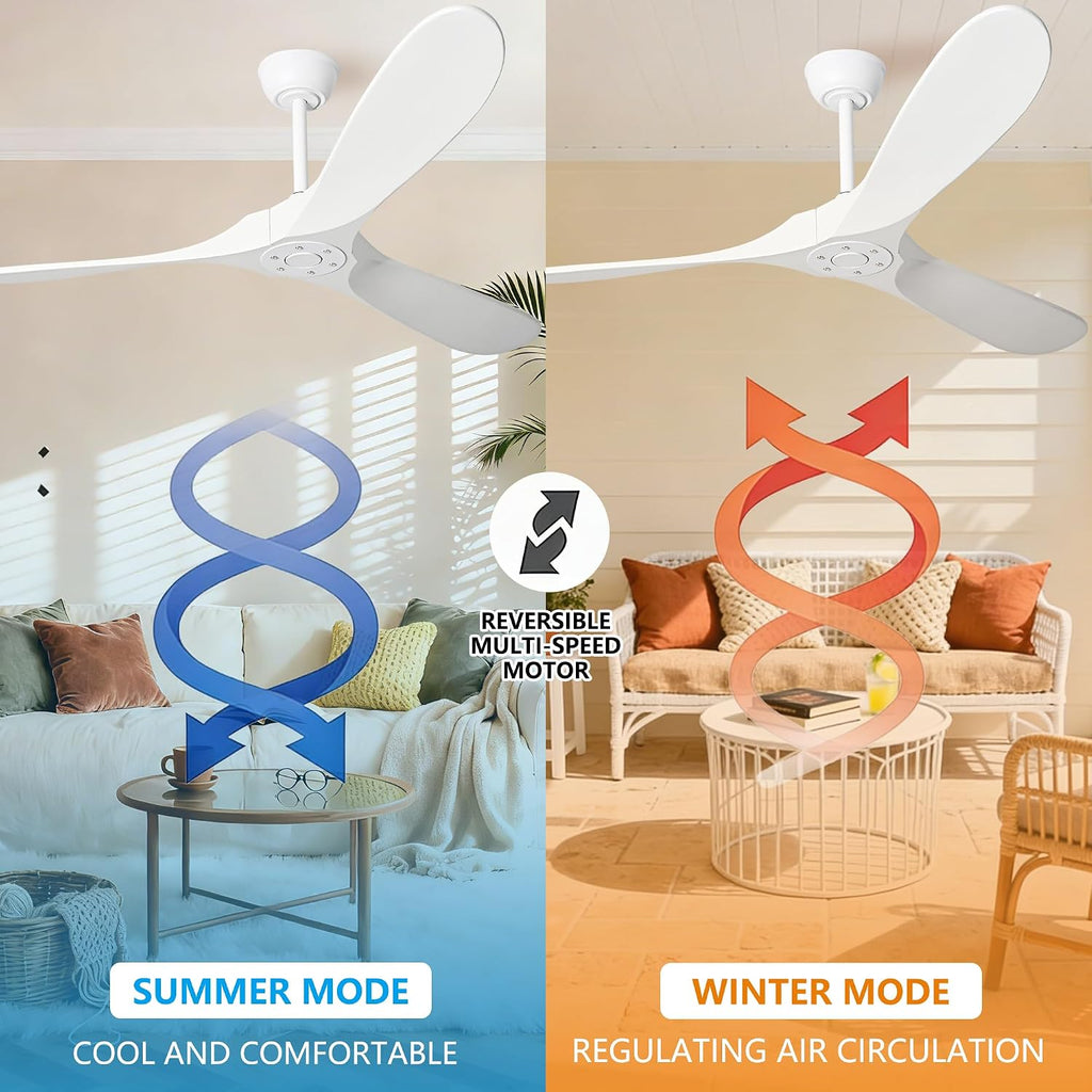 Inspired Maverick Style 52" White Ceiling Fans Without Lights, 52 Inch Outdoor Ceiling Fans no Lights, 3 Blade Solid Wood Waterproof Ceiling Fan with Remote Control for Indoor Outdoor Farmhouse/Patio Porch - White Blades A102-B0CMTJTWLL