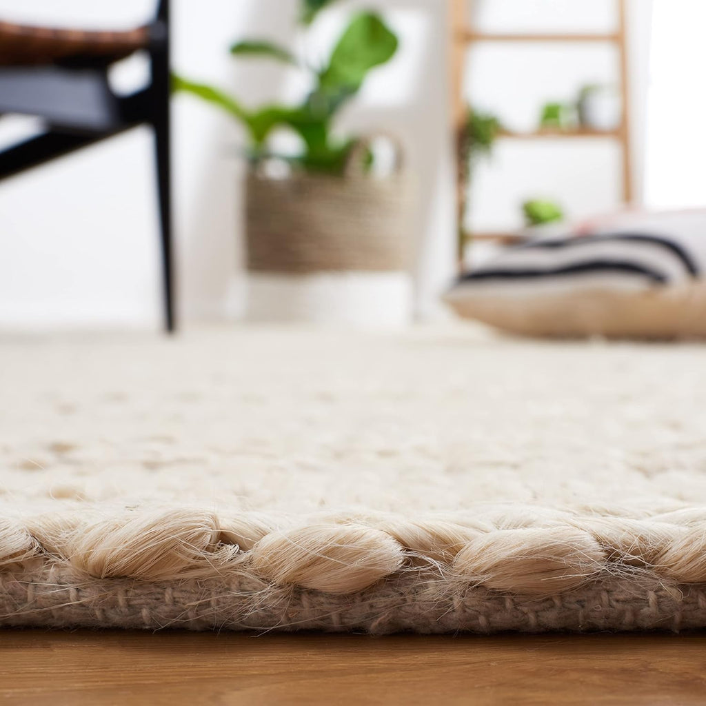 Natural Fiber Area Rug - 9' x 12', Bleach, Handmade Jute, Braided Woven Design