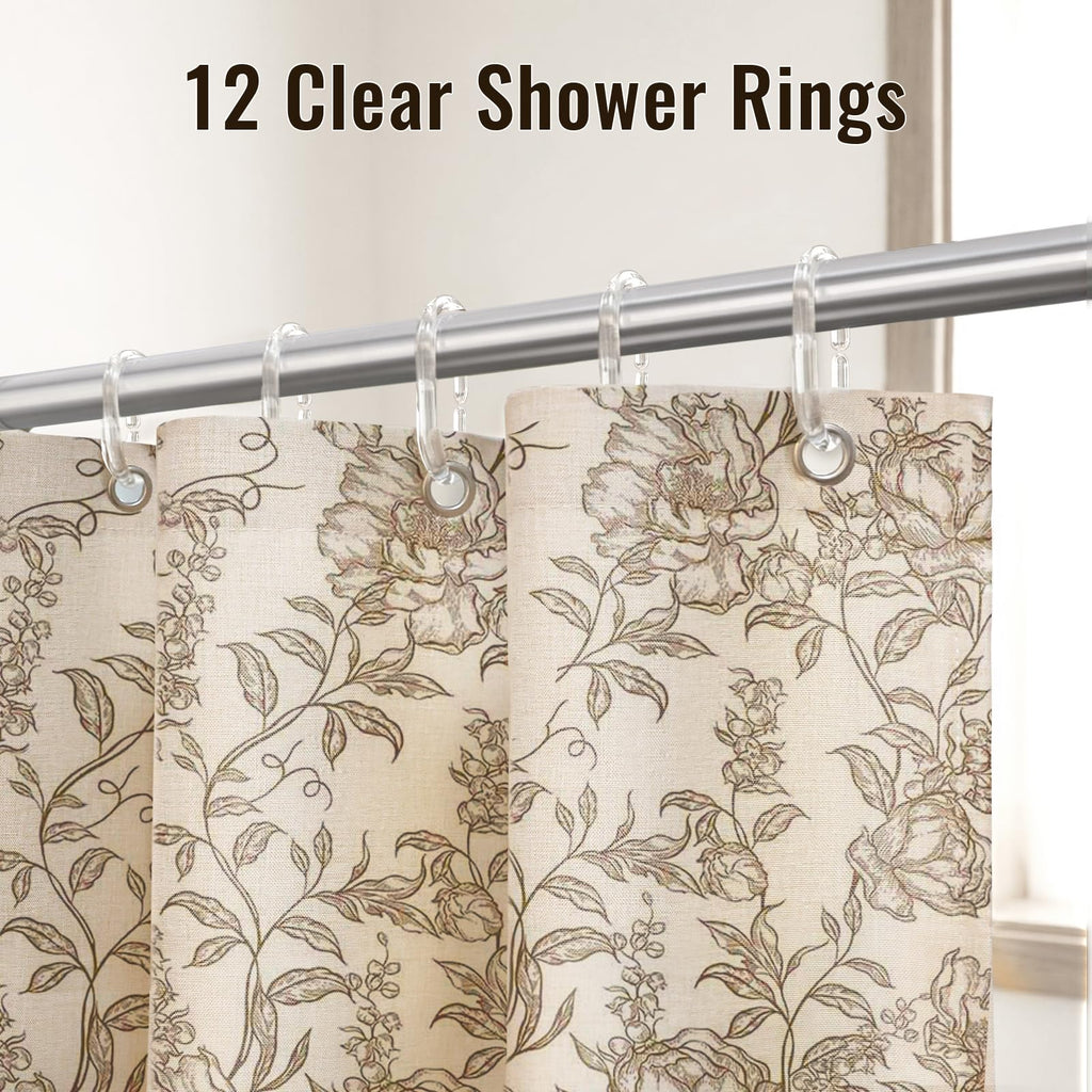 Farmhouse Brown Floral with 12 Clear Rings 72"W x 72"L