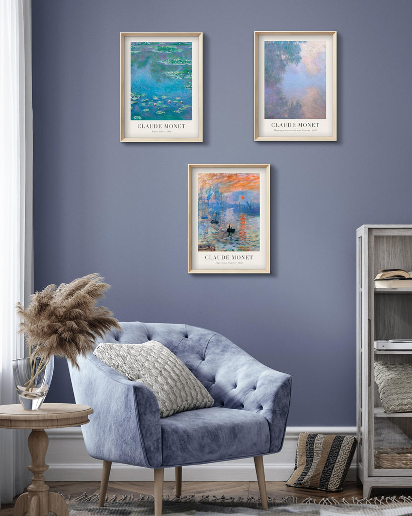 Framed Claude Monet Water Lilies Canvas Wall Art Set of 3 12x16in
